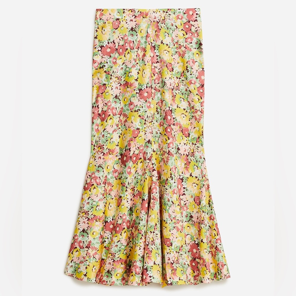 J. Crew flared slip skirt in Painterly Floral silky satin midi flounce skirt